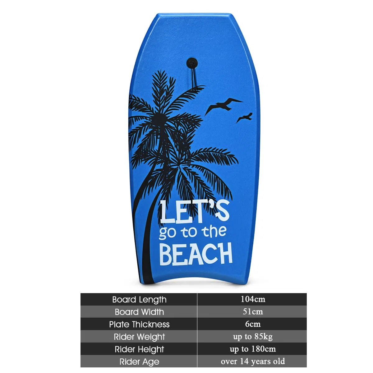 HOMASIS Tavola da Surf L, Bodyboard in XPE e HDPE con Corda per il Polso, Tavoletta Mezzaluna per Surf, Adatta a 14+ Anni, Portata 85 kg, 104 x 51 x 6 cm