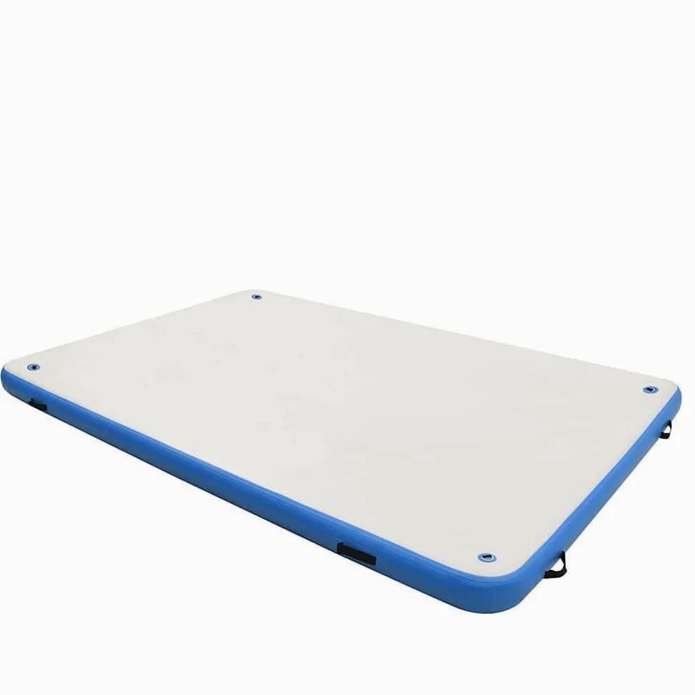 Tappetino da nuoto gonfiabile blu e bianco, in PVC ad alta densità, 300 x 200 cm, con manici e anelli per il fissaggio della barca, include pompa, borsa per il trasporto, kit di riparazione