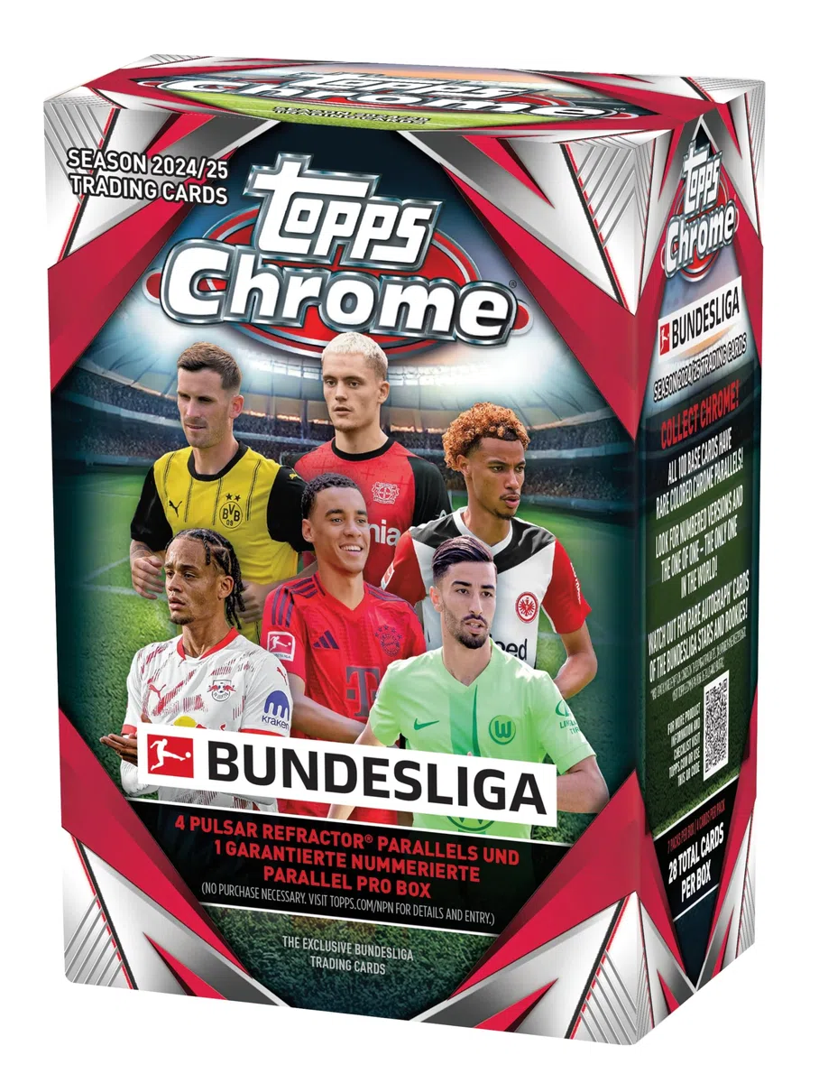 Topps Chrome Bundesliga Season 2024/25 - Confezione da 7 confezioni per scatola, 4 carte per confezione
