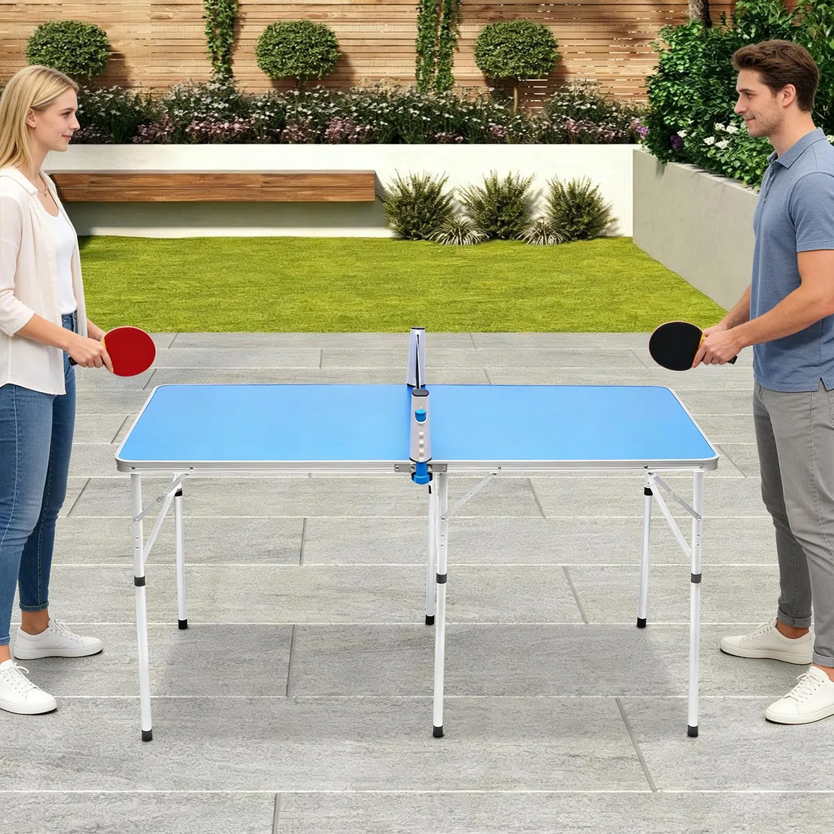 Tavolo da ping pong pieghevole, mini tavolo da ping pong, tavolo da ping pong pieghevole, per sport all'aria aperta, con 2 racchette e 3 palline, per interni ed esterni, 152 x 76 x 76 cm