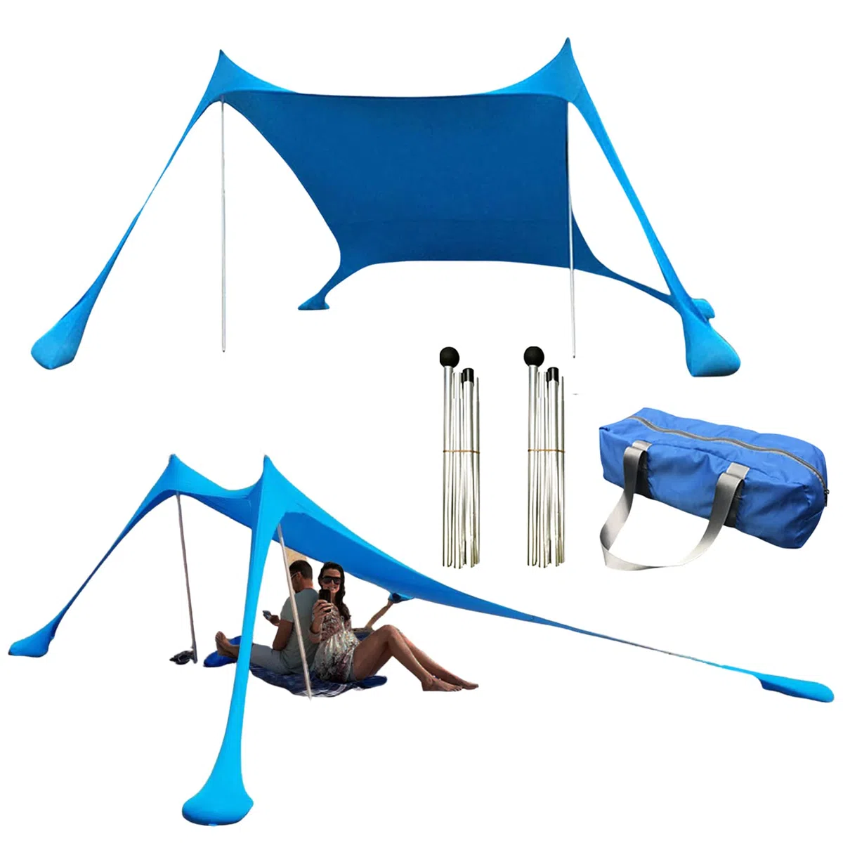 KirdumeTenda da Spiaggia Design Sun Shelter UPF50 Portatile, con Ancoraggio A Sabbia, 2 Pali in Alluminio, Borsa per Il