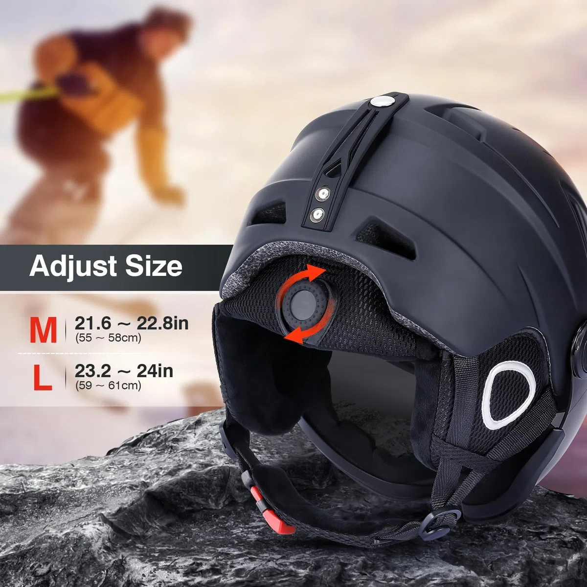 TOMSHOO Casco da Sci con Visiera, Caschi Sci Professionale con 14 Prese d'Aria Indipendenti, Fodera Rimovibile, Dimensione della Testa Regolabile per Sci Snowboard
