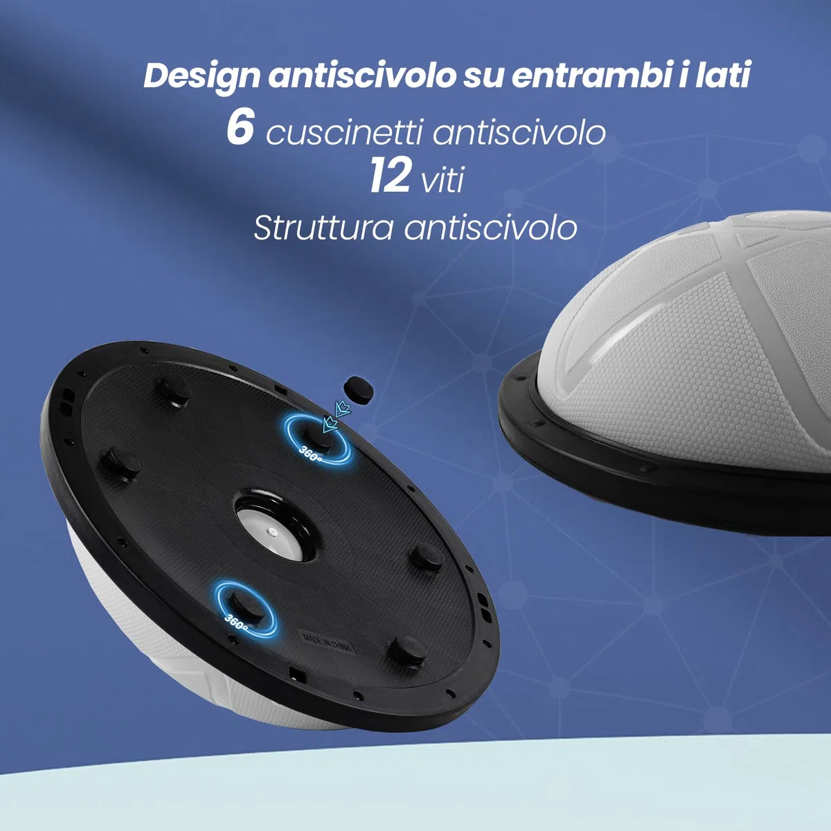 DH FitLife Balance Ball | Yoga Balance Trainer Φ60x22 cm | Portata 200 kg | Mezza Palla Antiscivolo & Anti-Scoppio | Allenamento Core, Stabilità & Equilibrio | Balance Board con Pompa & 2 Fasce Fitness