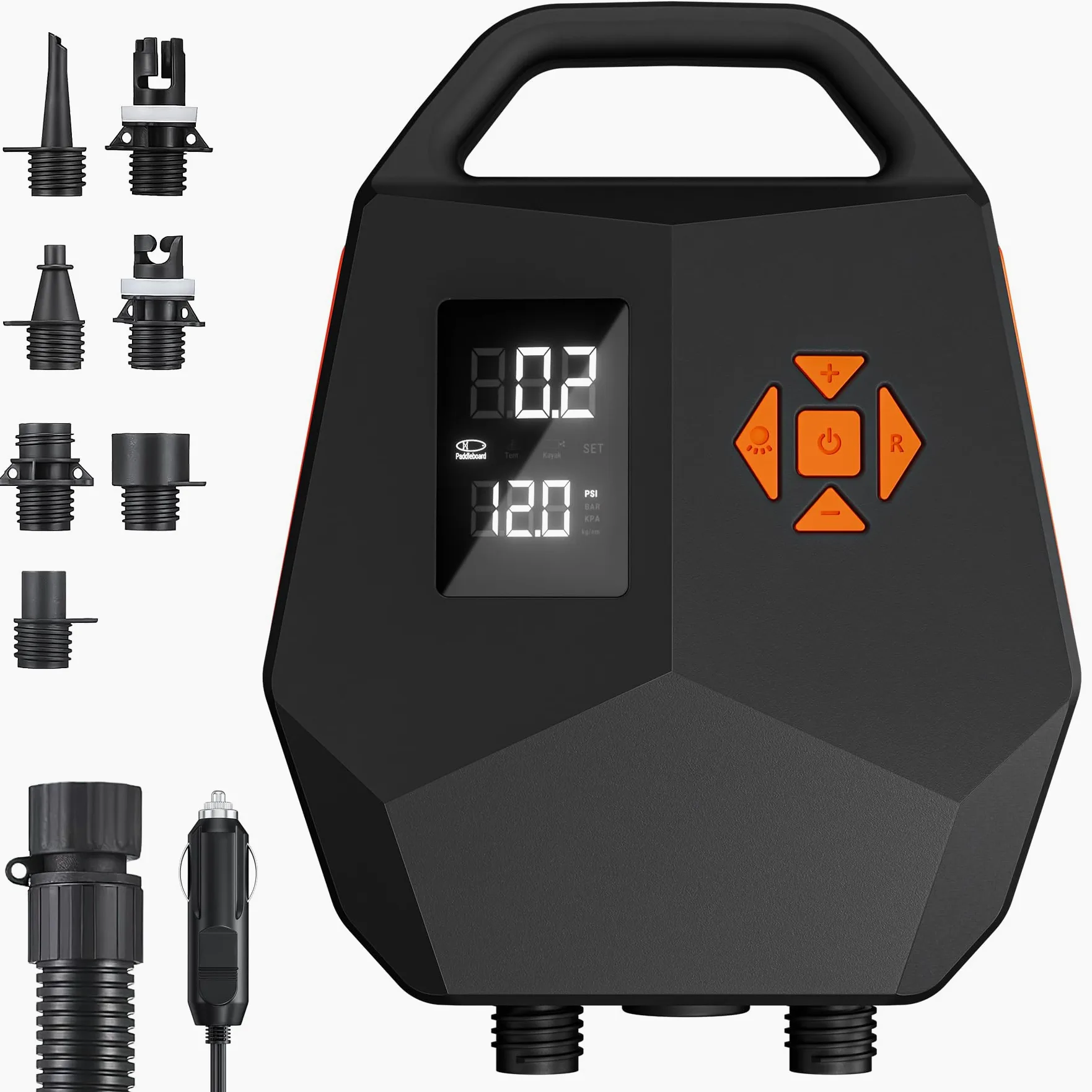 Pompa elettrica SUP 20 PSI - Pompa ad aria a doppio motore con arresto automatico, adattatore per auto da 12 V per tavole gonfiabili, kayak, barche - gonfiaggio silenzioso e veloce