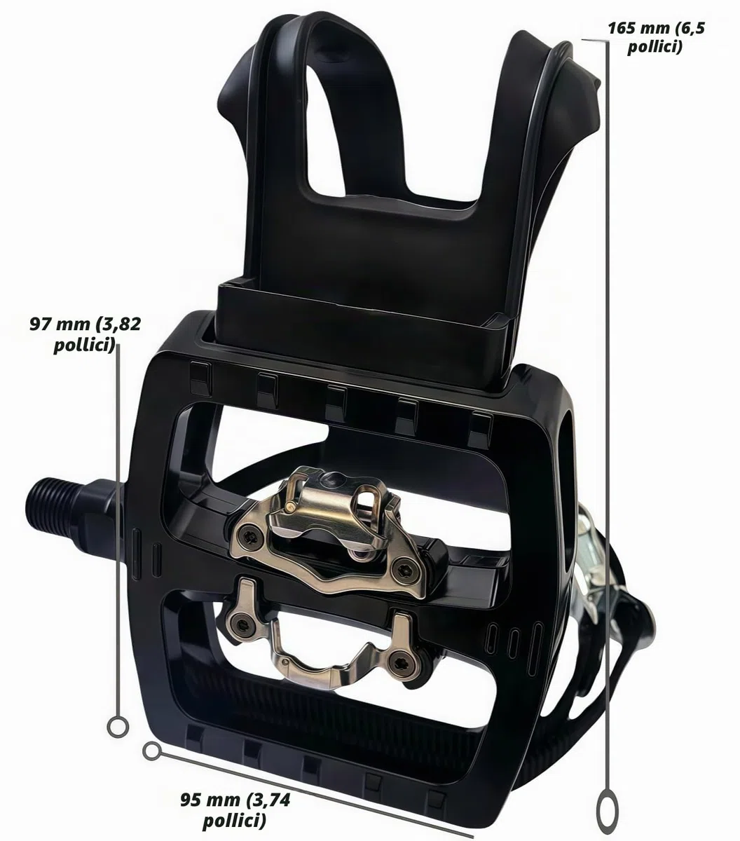 YBEKI SPD - Pedali ibridi [2 in 1] - Pedale a scatto e piattaforma con gabbia/cinghia | Compatibile con Shimano SPD | Asse 9/16" per biciclette indoor, spinning, cyclette