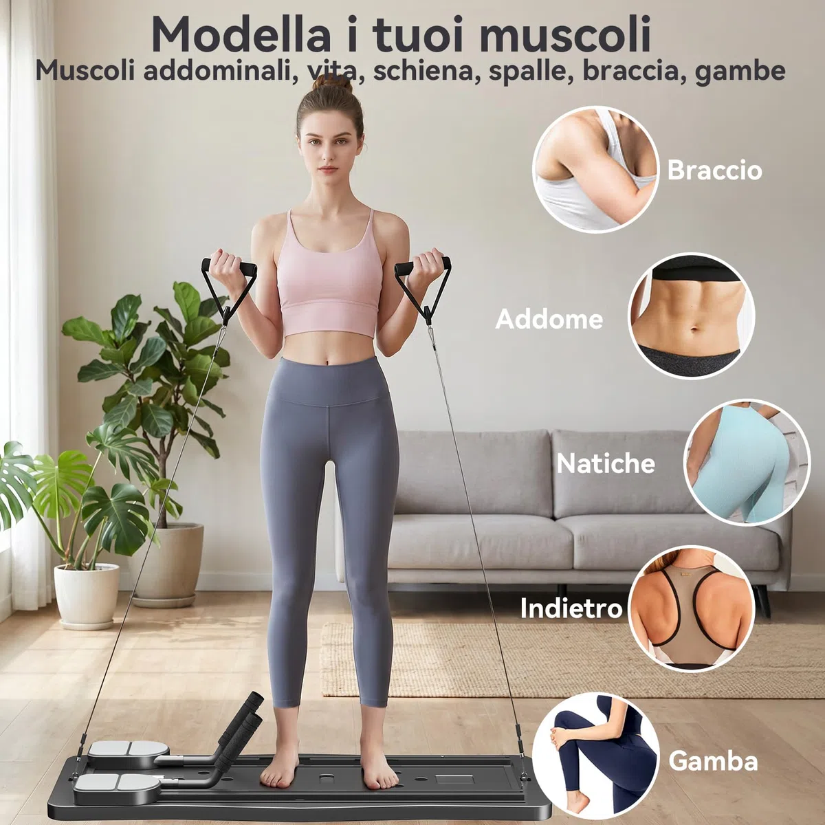 Pilates Reformer, Pilates Board Pieghevole,Macchina Pilates Portatile,Allenamento Completo del Corpo per Casa,Macchina per Esercizi Addominali Rimbalzo Automatico
