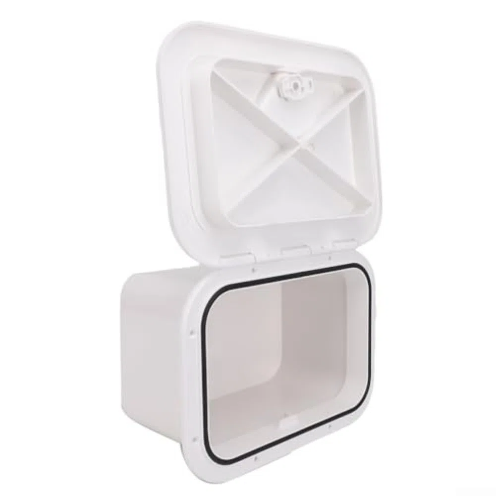 Scatola portaoggetti per attrezzatura da pesca integrata, in ABS, impermeabile, per barche, yacht, cabine, organizzazione 37,5 x 27 x 17,5 cm, bianco e nero