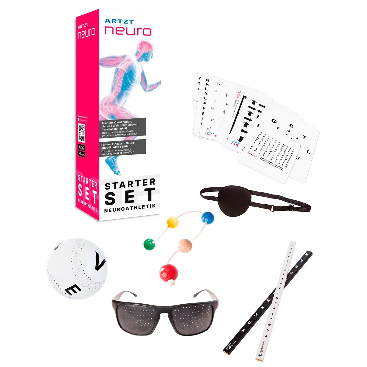 Starter Set | Neuroatletica Training per una migliore visione, riflessi e messa a fuoco | Include lavagne visive, stringa, occhiali a griglia e palla marsden | Ideale per sport, ufficio e
