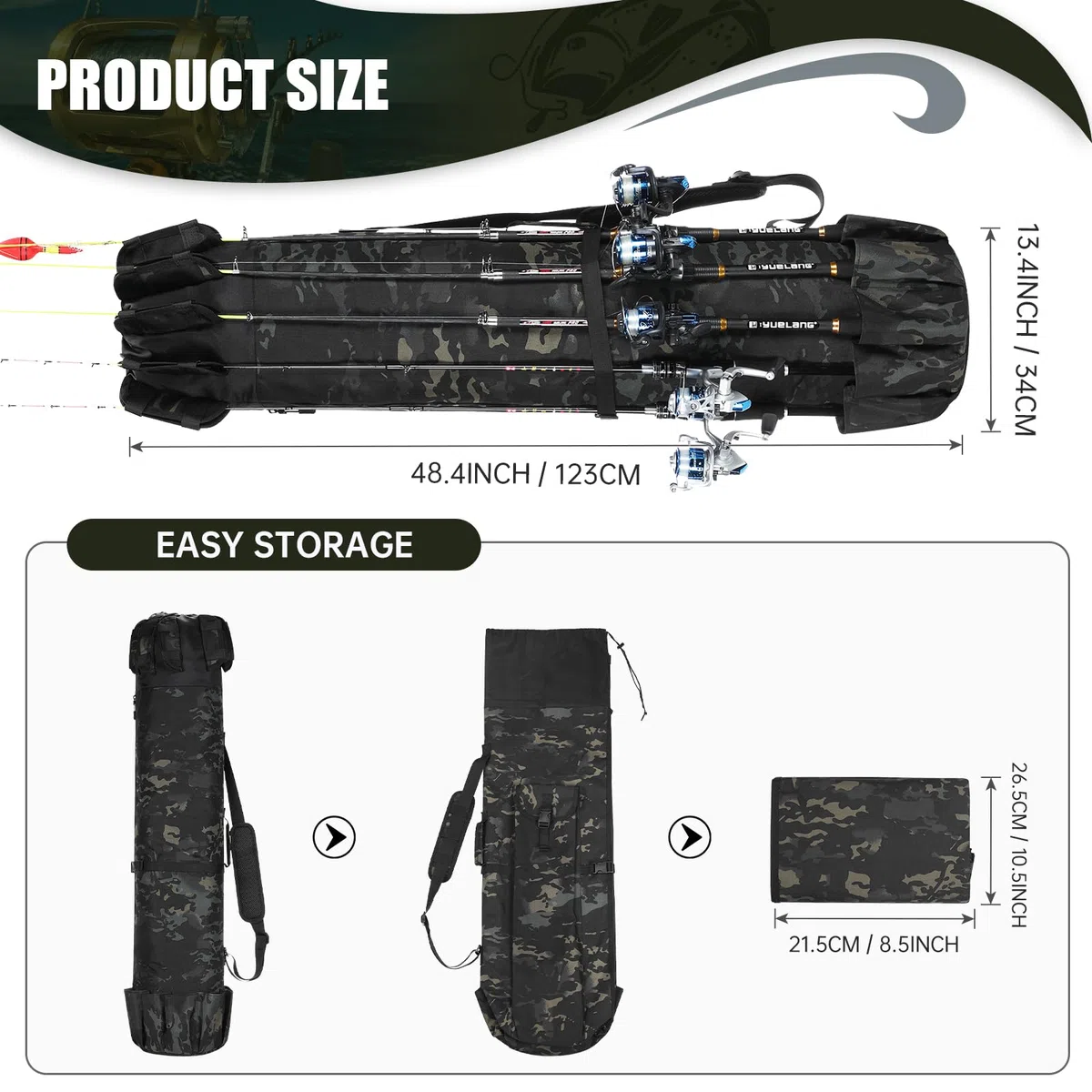 Borsa organizer per canna da pesca, per attrezzi e attrezzature da pesca, regalo per uomini, padri, figlie e amici, Caomo nero, all'aperto