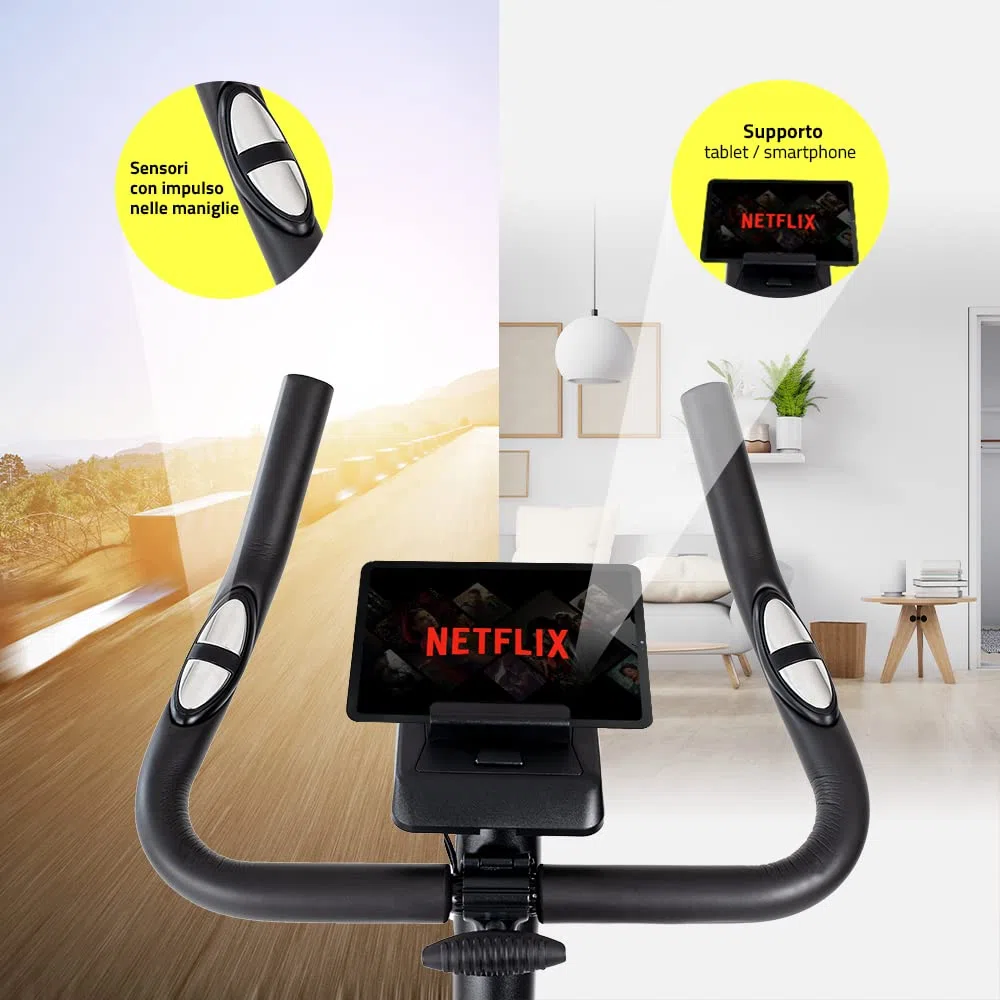 TechFit Cyclette da camera - Cyclette per Casa con Volano 4,5 kg, Sistema Magnetico a 8 Livelli e Supporto per Tablet per Fitness e Cardio a Casa (B250N)