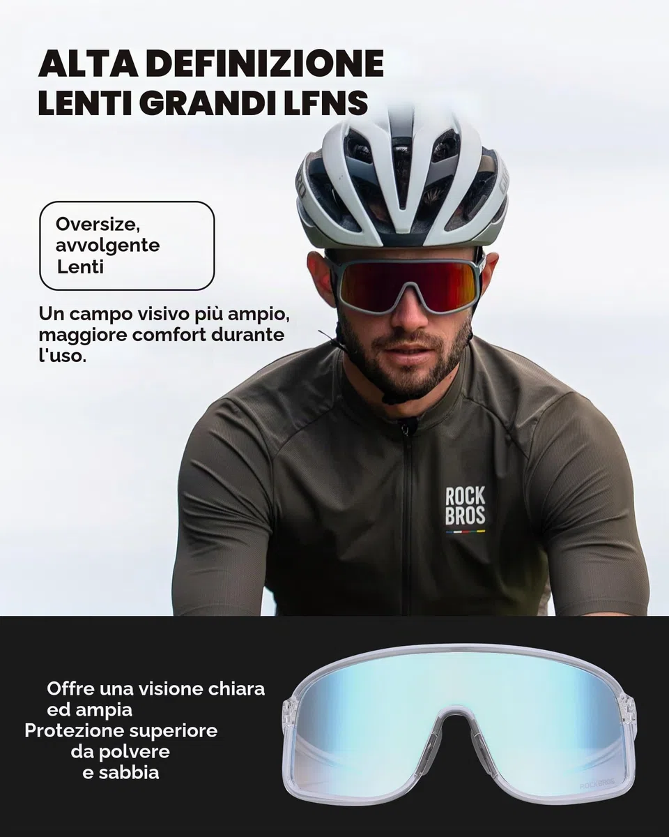 ROCKBROS Occhiali Ciclismo Fotocromatici UV400 Ultraleggeri TR90 | Occhiali da Sole Veloci per Bici, Corsa, Sportivi, Uomo Donna