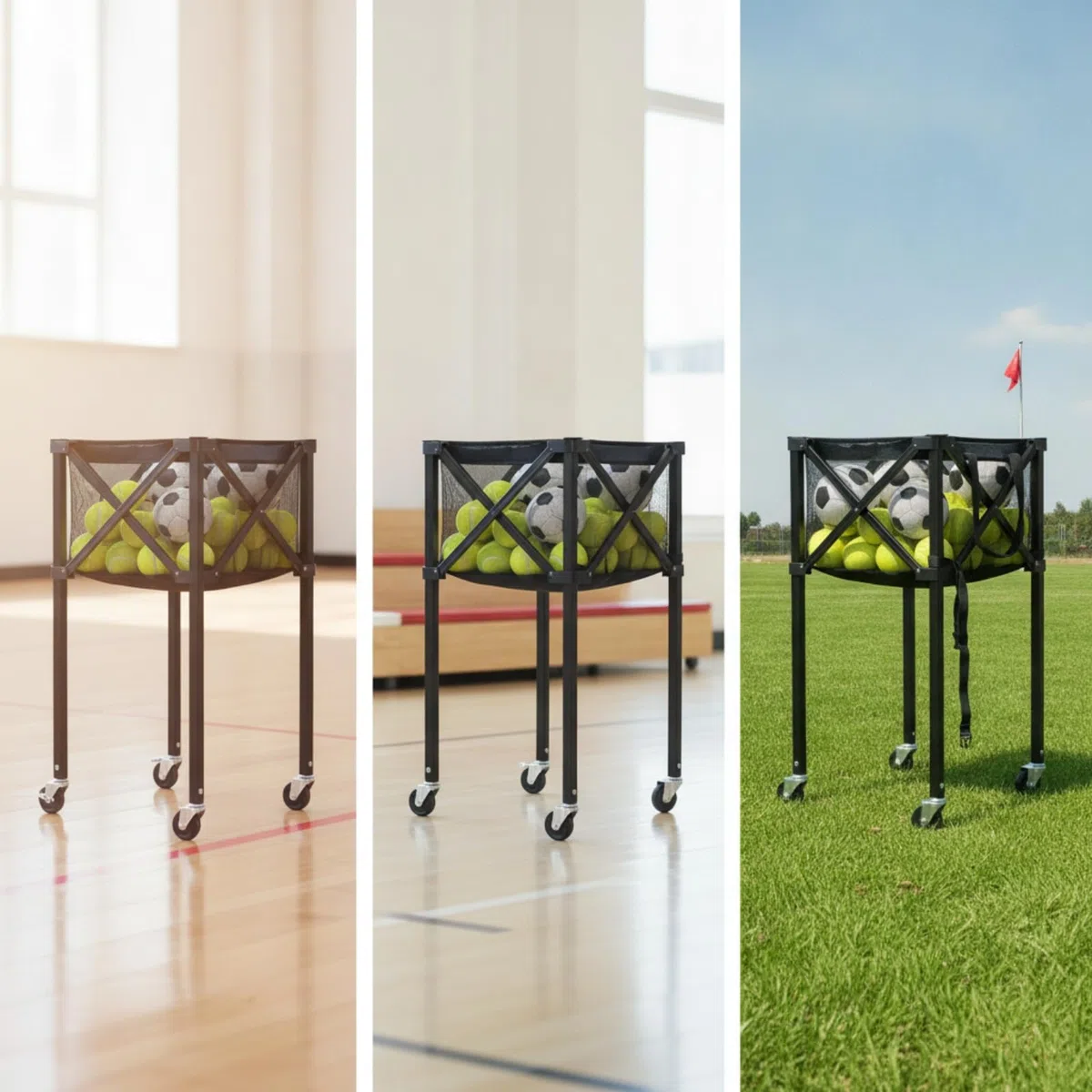 Carrello Porta Palline da Tennis Pieghevole Leggero Cestino Resistente Contenitore per Allenamenti, Tennis Cart Silver