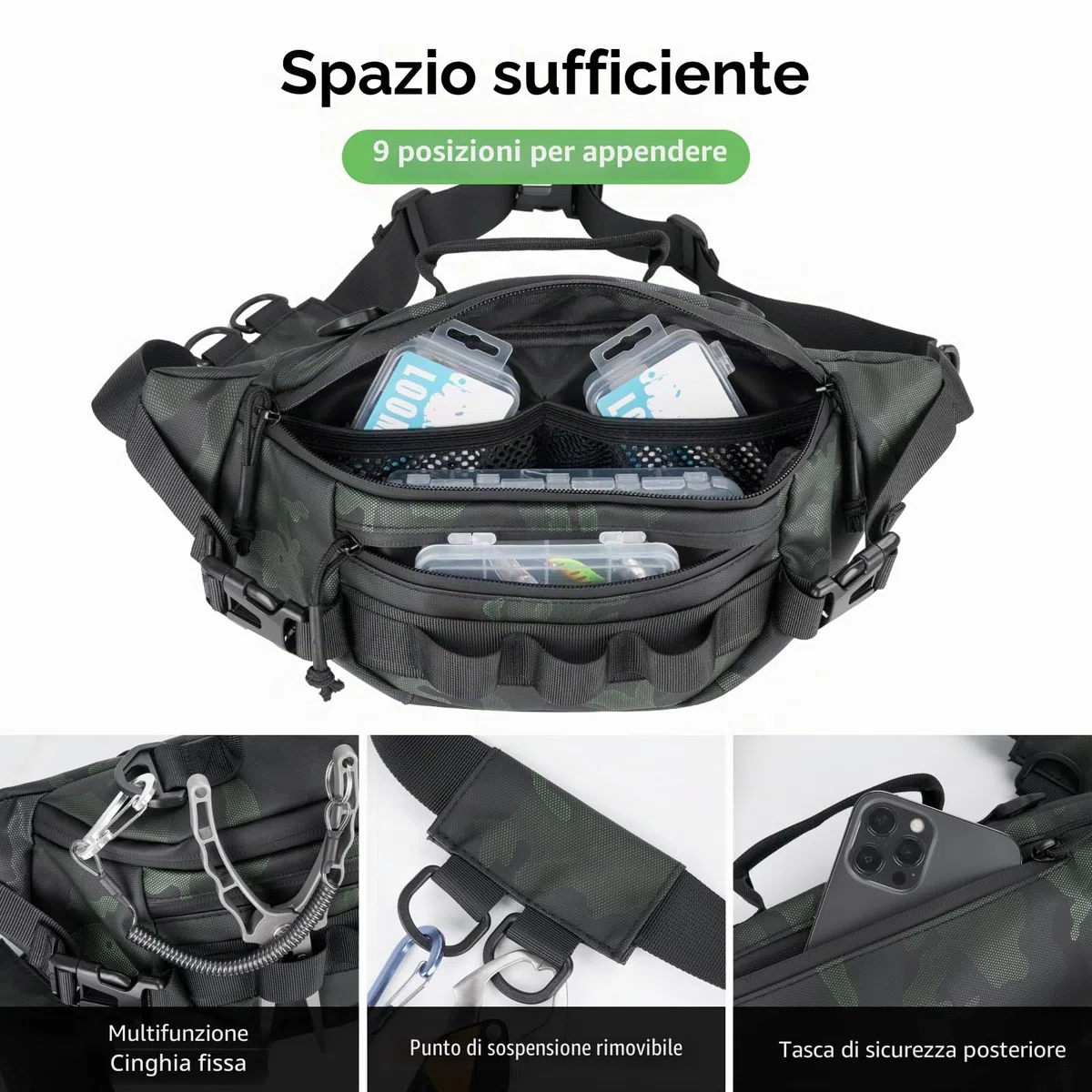 THKFISH Borsa per attrezzatura da pesca Marsupio Uomo impermeabile per donna e uomo Borsa a tracolla da pesca