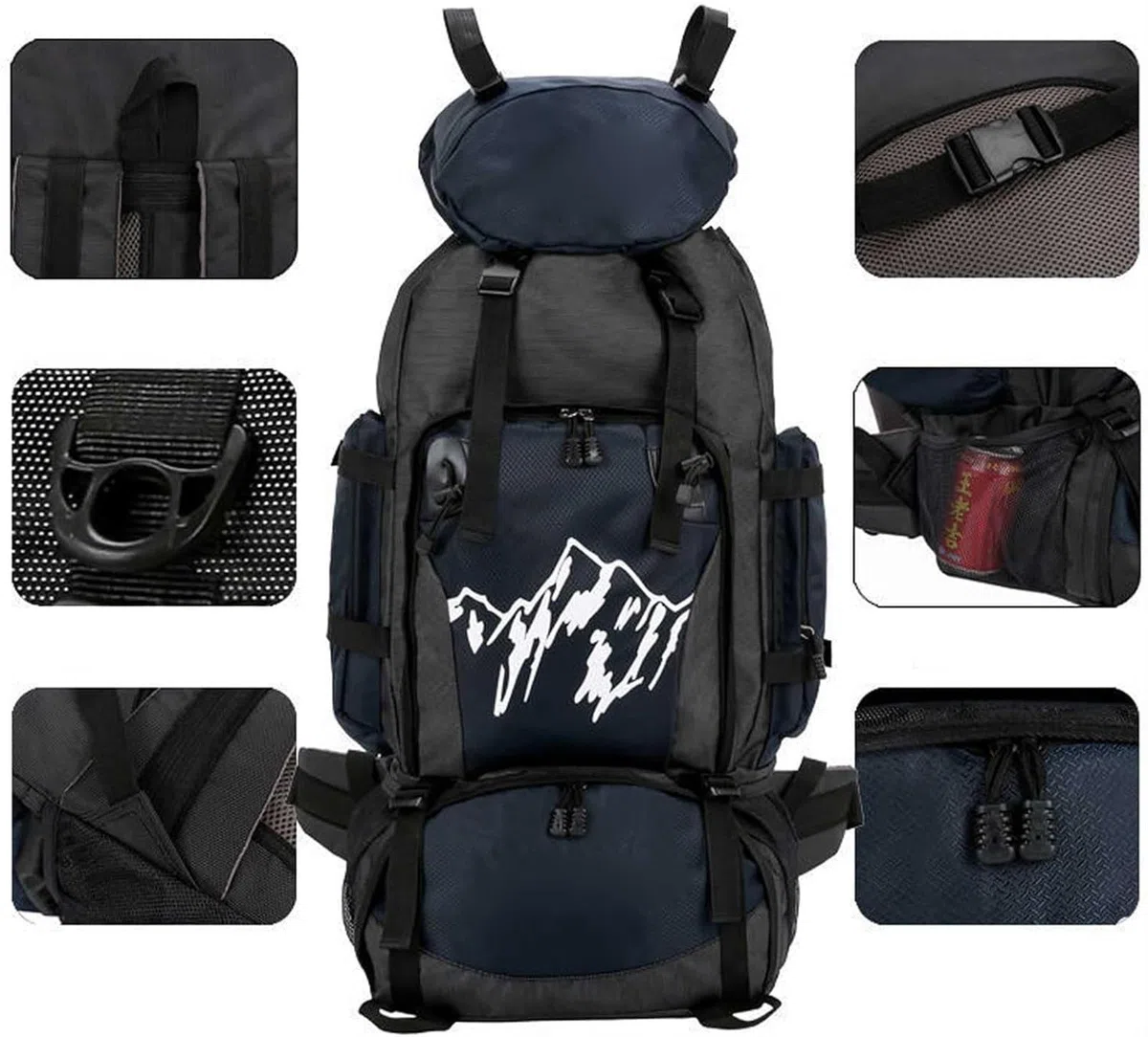 Borsa da Alpinismo Zaini da Trekking Unisex da 90 Litri Zaini Leggeri da Trekking Leggeri per Arrampicata in Campeggio All'aperto Escursionismo Zaino(Navy)