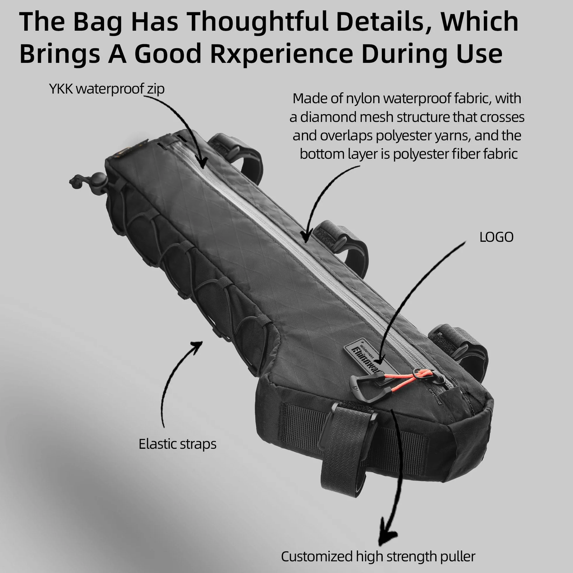 Rhinowalk Borsa triangolare per bicicletta sotto il tubo superiore, custodia anteriore portaoggetti, cicloturismo bikepacking