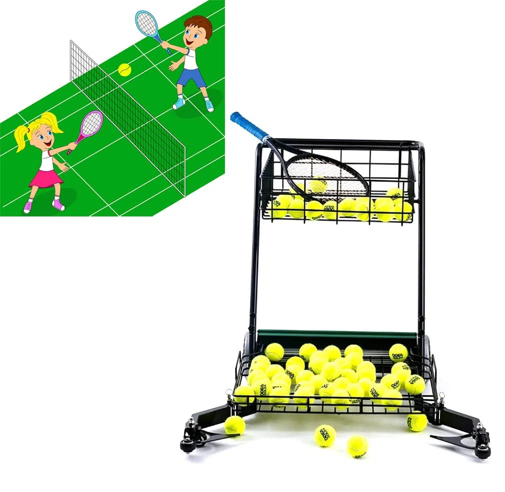 Carrello per la raccolta di palline da tennis, carrello per l'allenamento con raccolta facile di palline, carrello per l'insegnamento, raccoglie 80 palline alla volta, può contenere fino a 170 palli