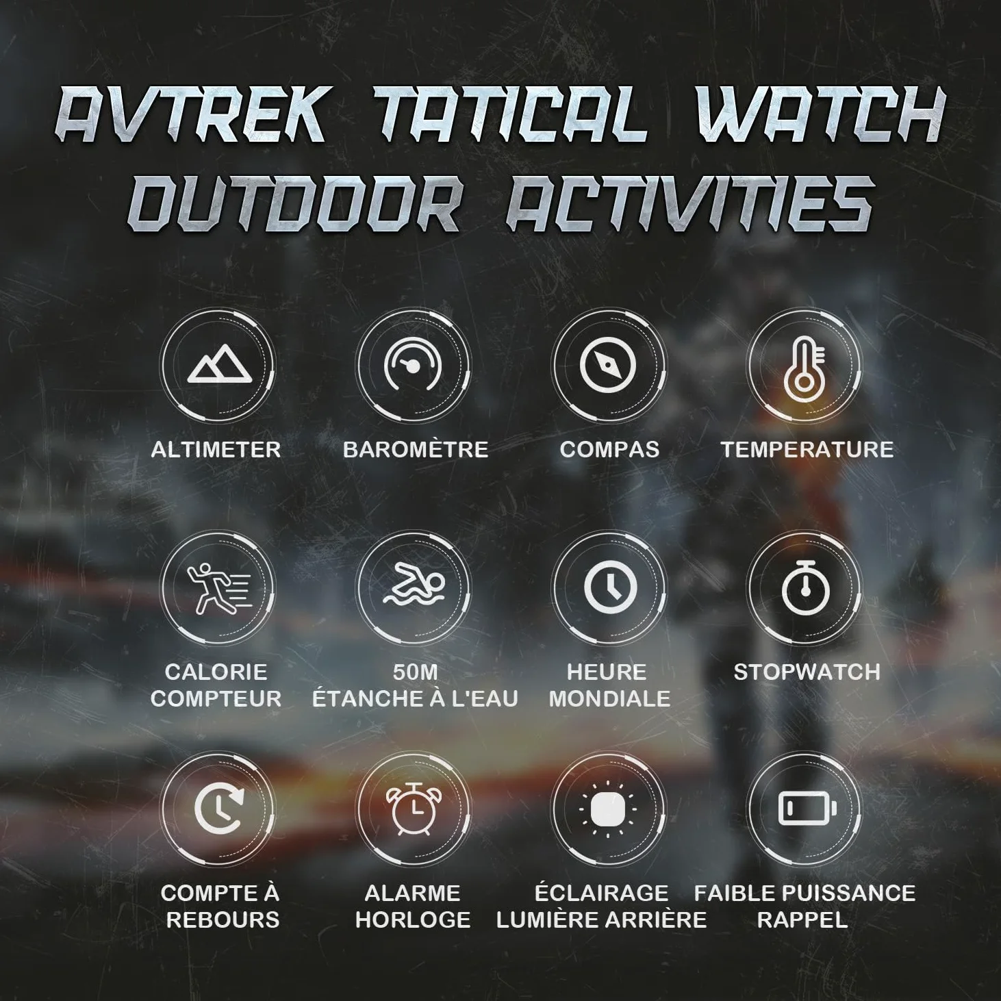AVTREK Orologio sportivo digitale per adolescenti con altimetro e barometro, orologio da esterno, orologio sportivo impermeabile per esercito e militari (nero)