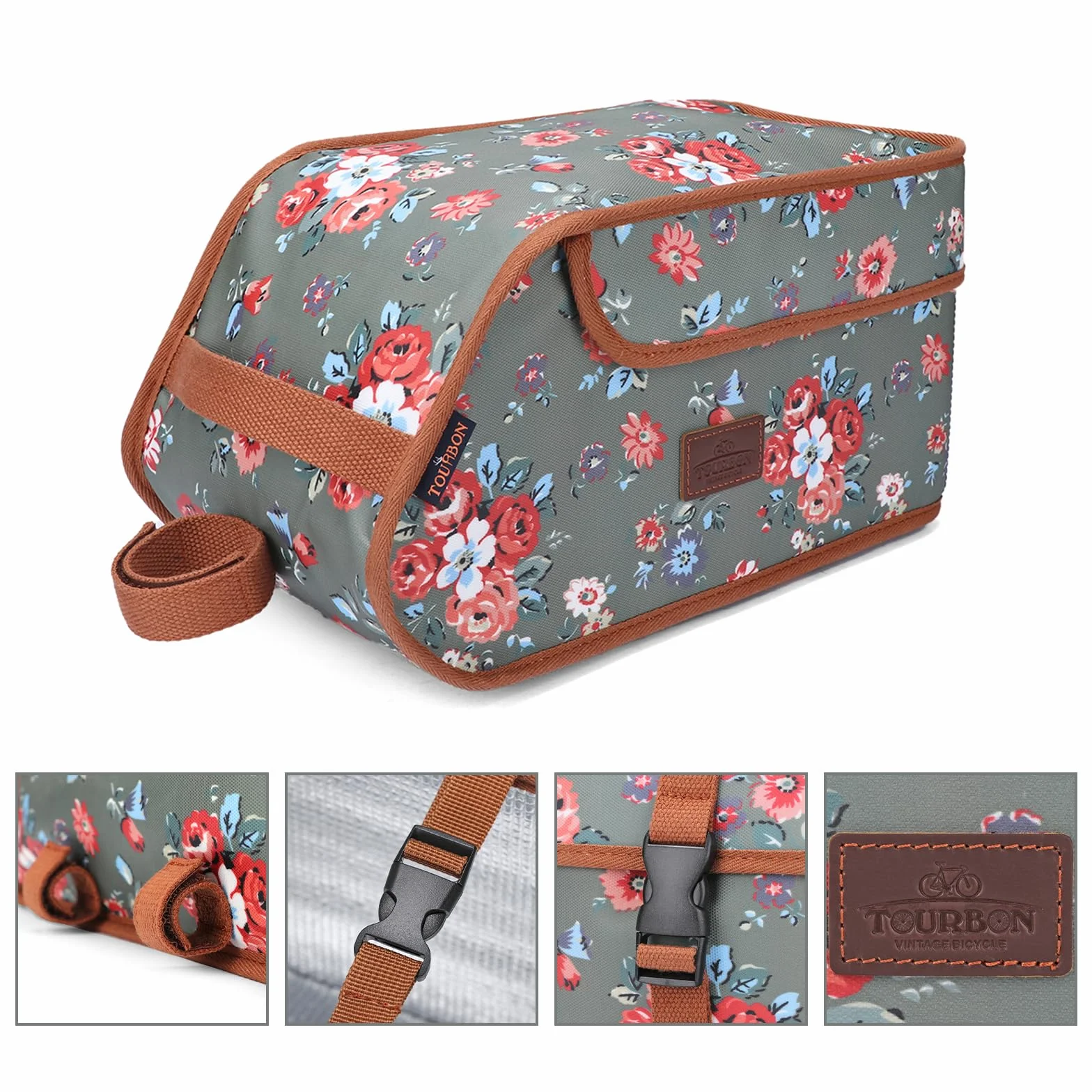 Impermeabile Tela Bicicletta Pannier Bike Portapacchi Posteriore Isolato Tronco Cooler Bag Takeaway Food Delivery Caso Fiore Verde