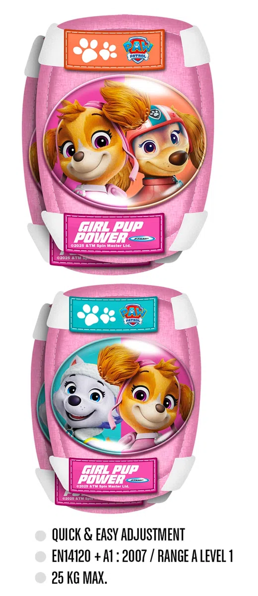Casco + protezione gomiti e ginocchia. PAW Patrol rosa
