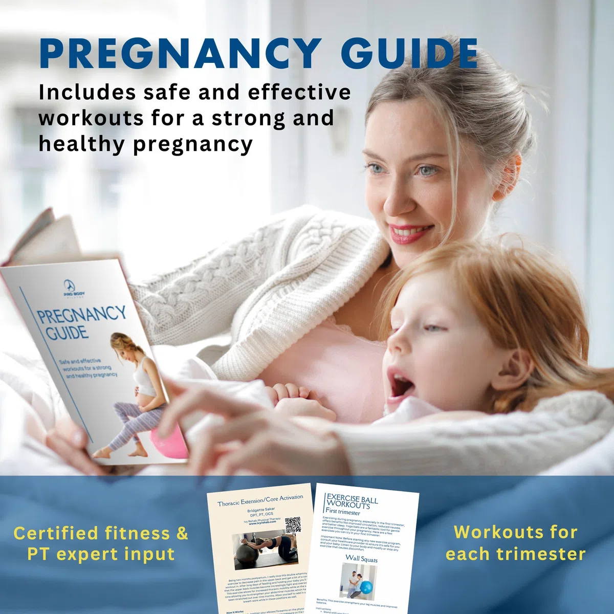 ProBody Pilates Palla per il parto – Palla per esercizi di gravidanza con libro, palla da yoga per esercizi prenatali e postnatali, palla per gravidanza