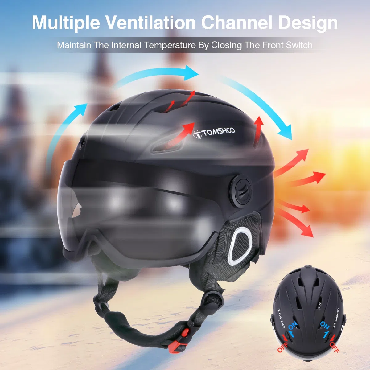 TOMSHOO Casco da Sci con Visiera, Caschi Sci Professionale con 14 Prese d'Aria Indipendenti, Fodera Rimovibile, Dimensione della Testa Regolabile per Sci Snowboard